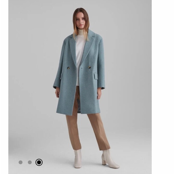 Club Monaco Relaxed Double-Breasted Wool Blend Coat Green Size L Oversize - Picture 3 of 13